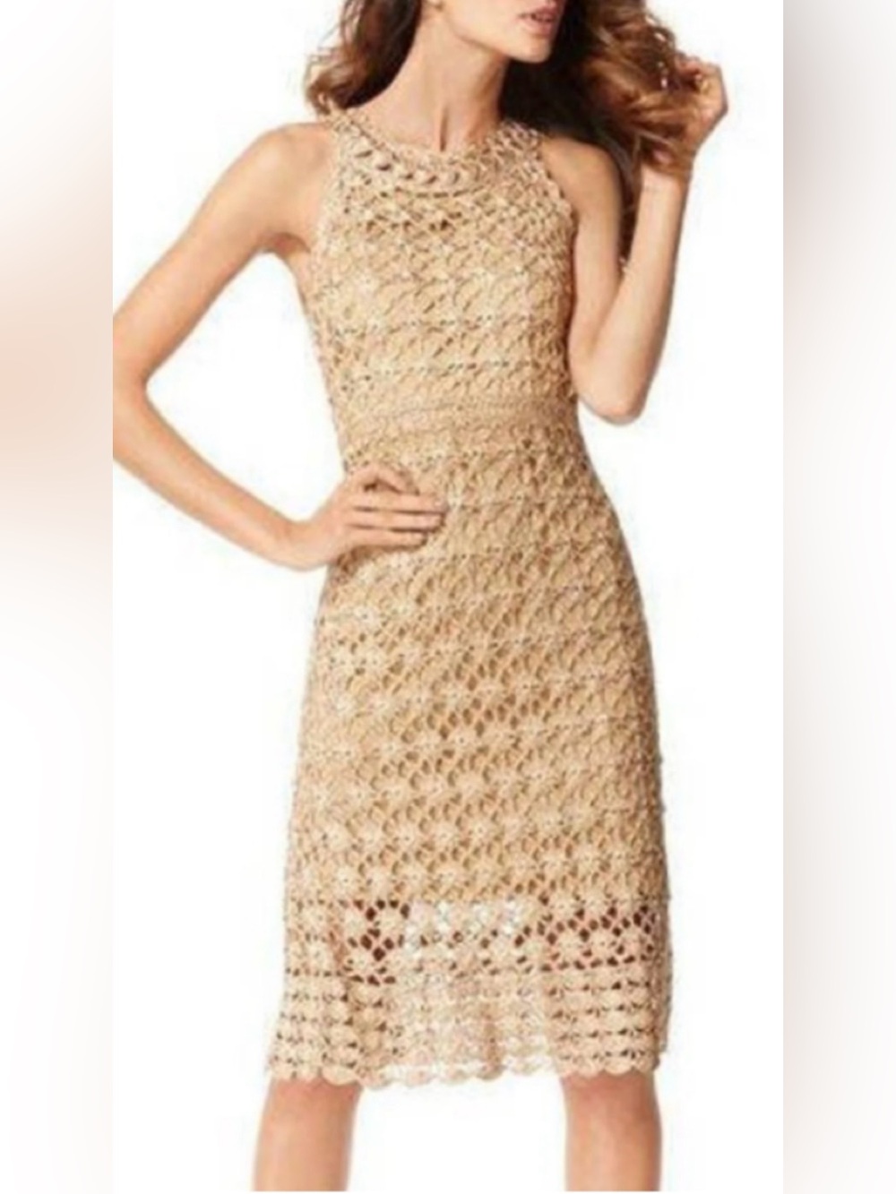 INC International Concepts Metallic Gold Crochet Overlay Tank Top NWT